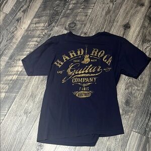 Hard Rock Cafe Navy Tee with Gold Graphics